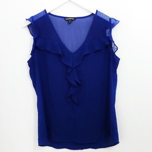 Sheer Express Blue Ruffle Tank Top